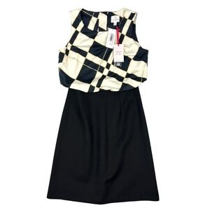 JB by Julie Brown Dress Victoria Large Black Cream Gold Sleeveless Career New